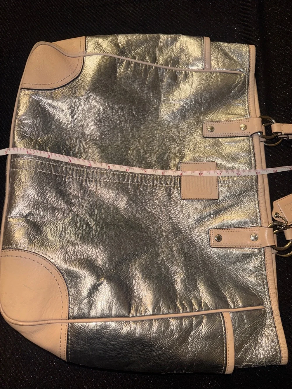 Coach Metallic Silver Leather Tote with Tan Trim